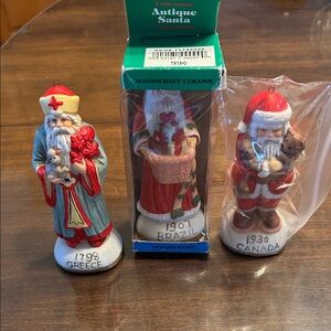 Vintage Handcrafted Ceramic Santa Figurines Set - Greece, Brazil, Canada